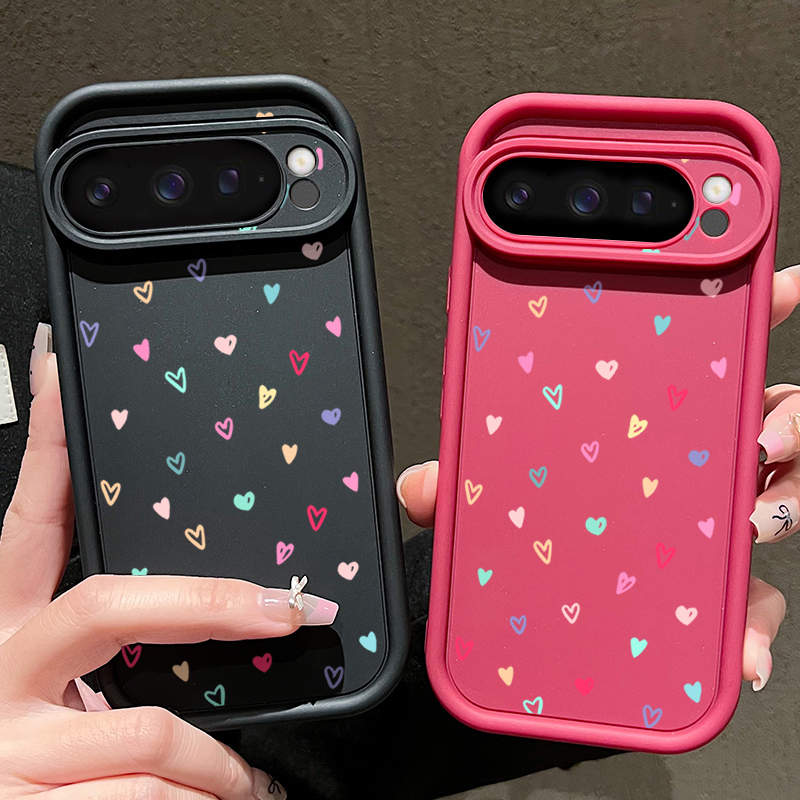 カラフルな小さなハート柄ソフトケース Google Pixe - Google Pixel 9 Pro のレビューと価格